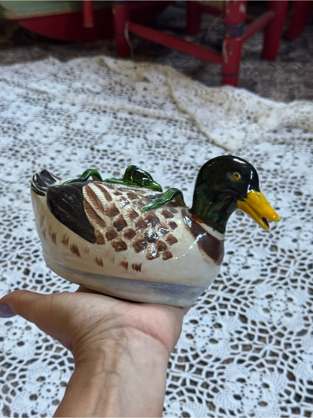 Vintage 1987 Ceramic Mallard Duck Teapot Hand Painted
